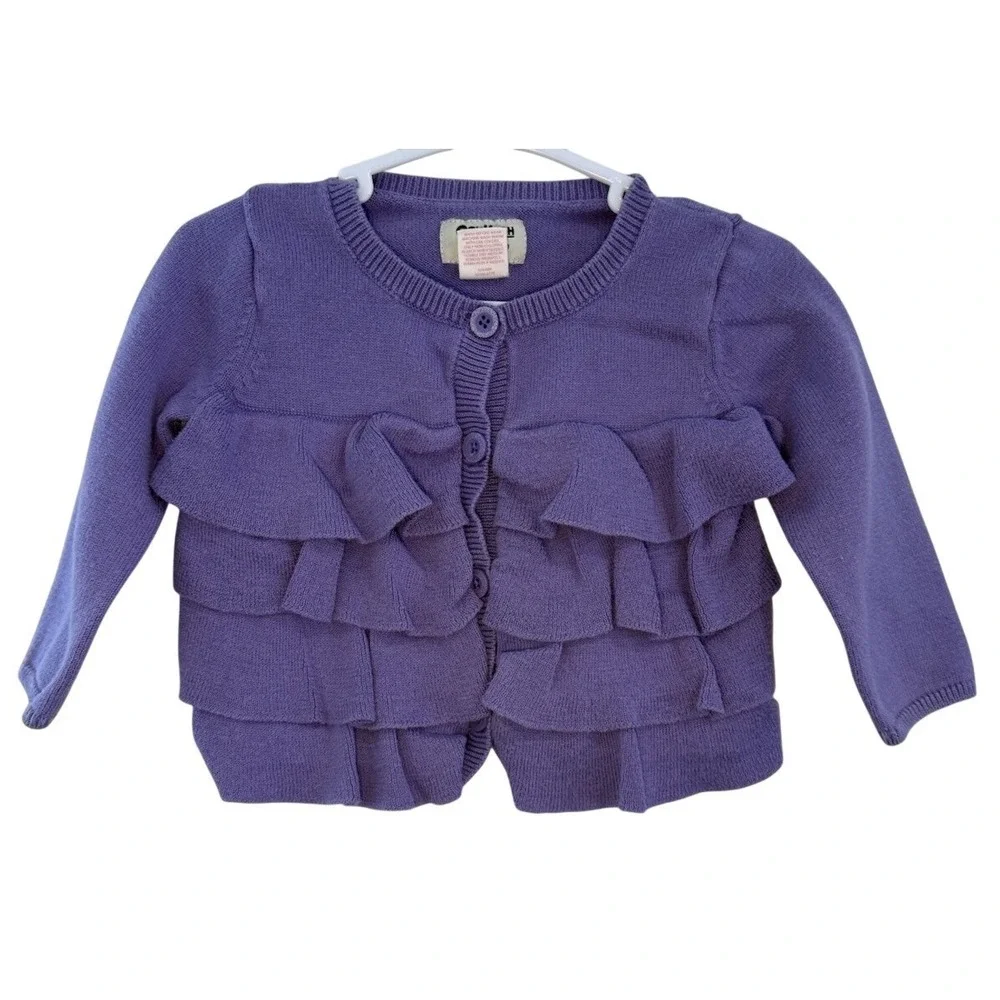 Vtg OshKosh B'gosh Baby Purple Ruffle Cardigan Sweater 9 M Cotton Adorable Girly